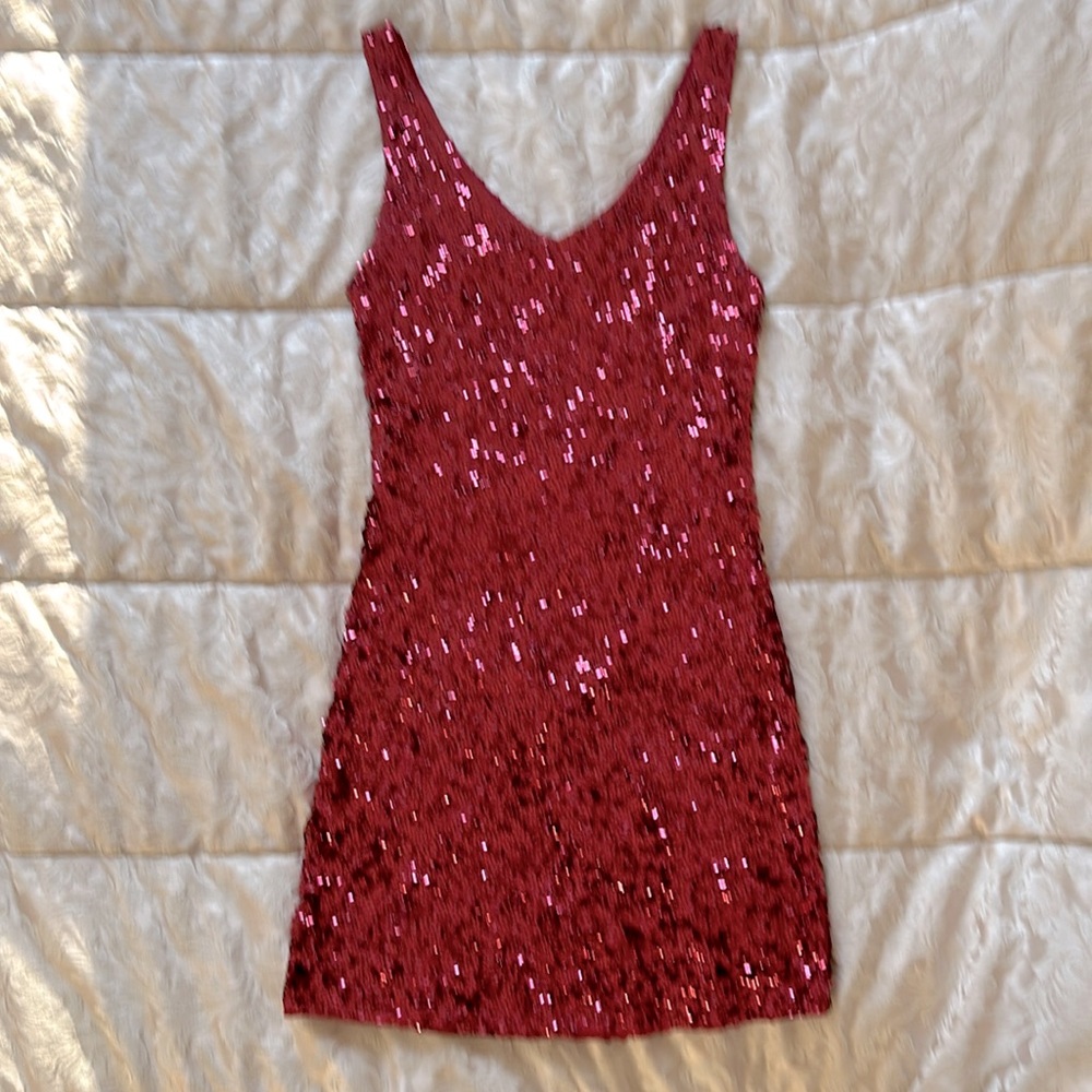 Sequined Red Mini Party Dress